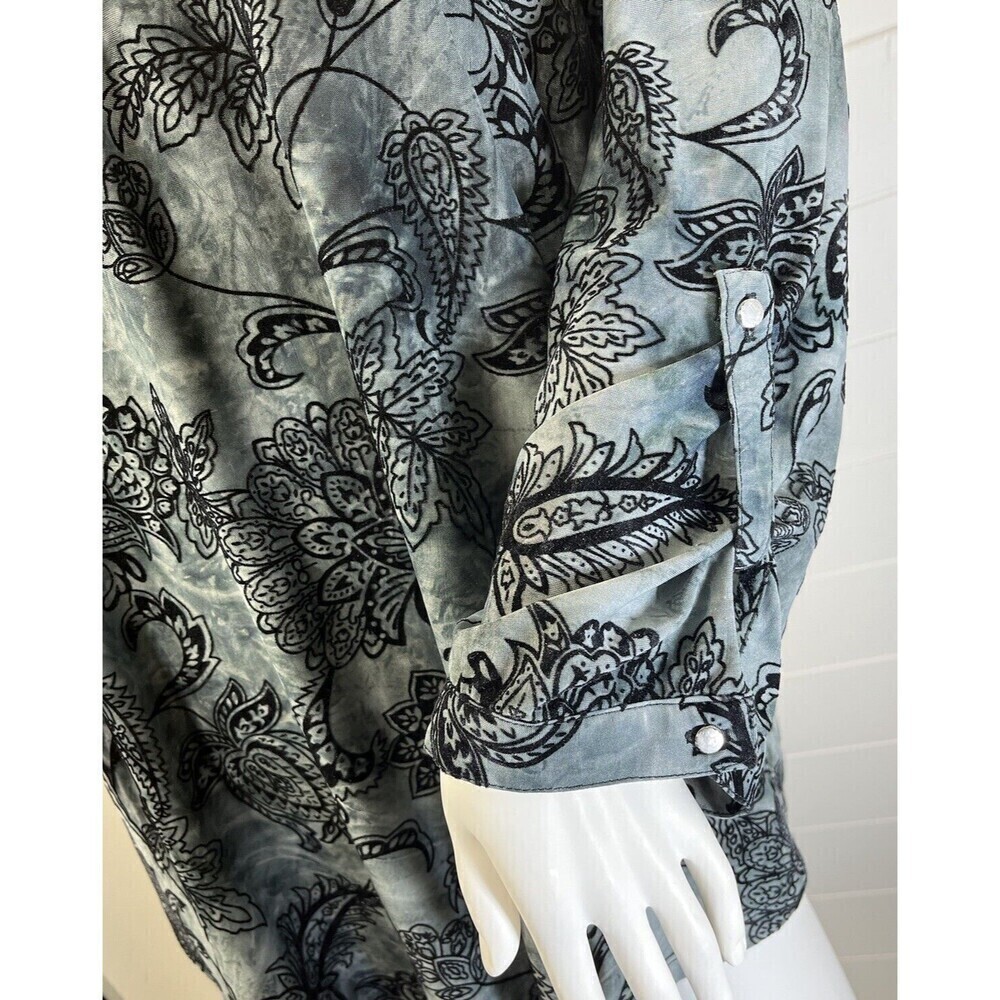 Burnout Velvet Blouse Gray/Black Sz XL Paisley Whimsygoth Fairy Grunge Witchy - Picture 5 of 12